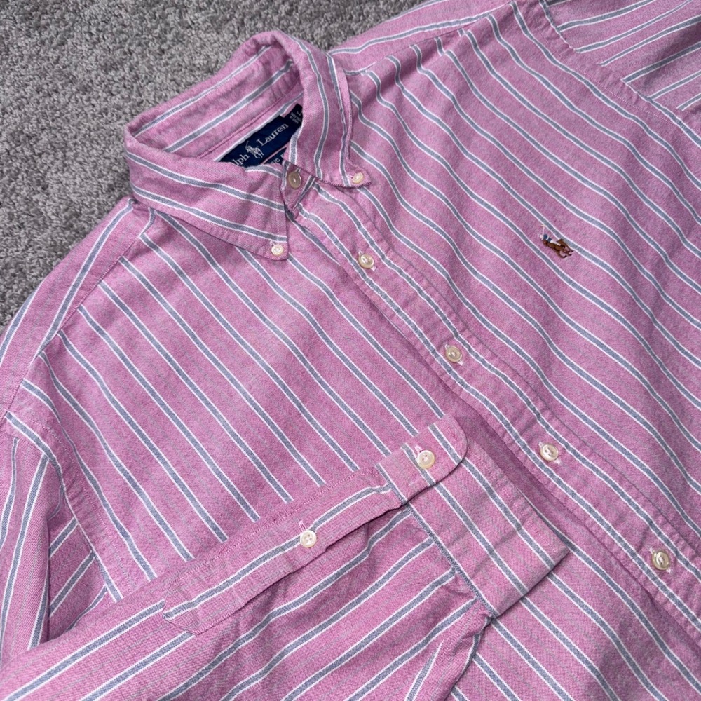 Ralph Lauren Classic Fit Mens Striped Button Down Shirt Pink Large EXCELLENT